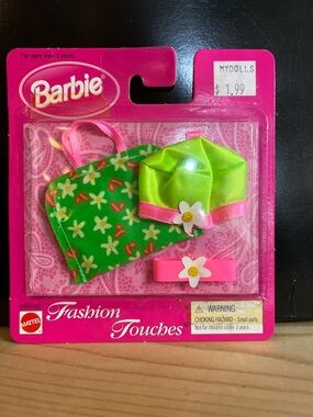 Barbie Green Floral Purse with Lime Hat & Pink Bow